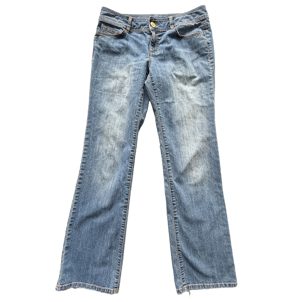 Michael Kors Medium Wash Straight Leg Jeans Gold Studded Zipper Pockets Blue 30"